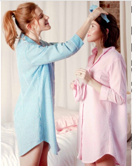 Monogrammed Ladies Seersucker Women PJ Button Down Sleep Shirt pajamas  nightgown pjs spa lounge