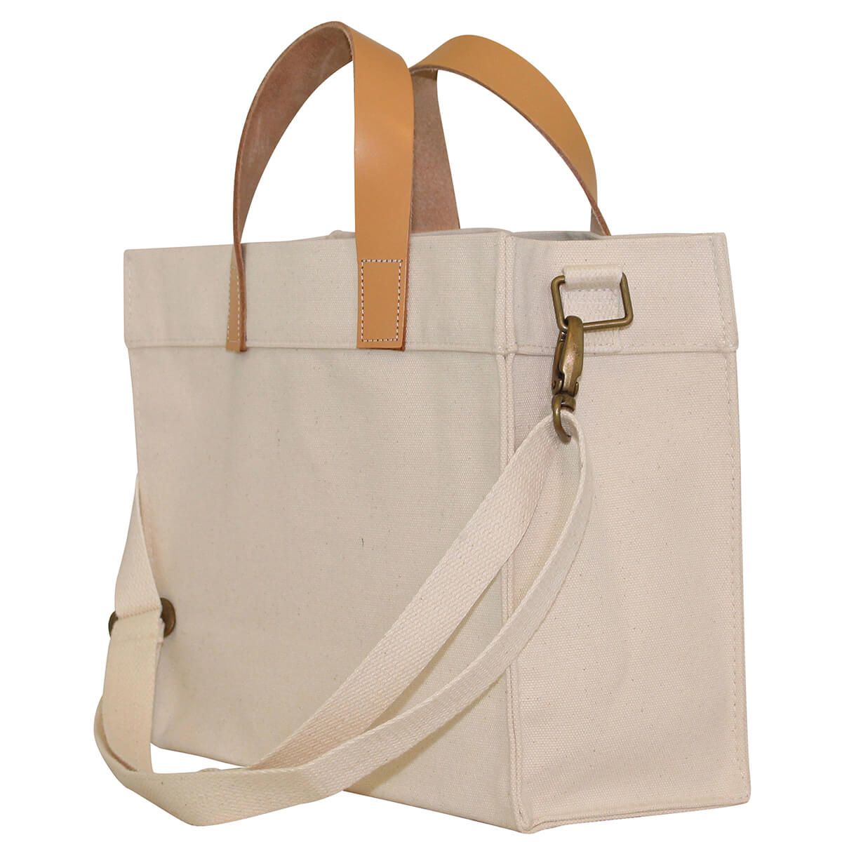 Mini Full-Grain Leather-Trimmed Monogrammed Canvas Tote Bag